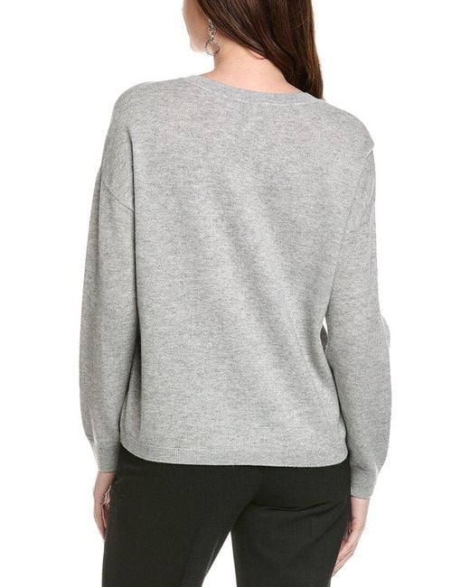 Joseph Ribkoff Gray Wool-Blend V-Neck Pullover