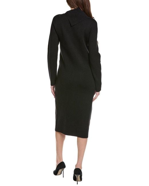 Joseph Ribkoff Black Asymmetric-Neck Knit Midi Dress