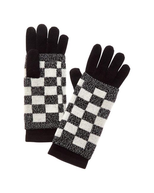 Hannah Rose Black Racer Check 3-in-1 Cashmere-blend Tech Gloves