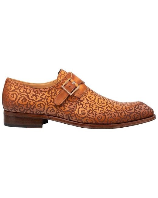 Mezlan Brown Soria Laser-Print Monk Strap Leather Oxford for men