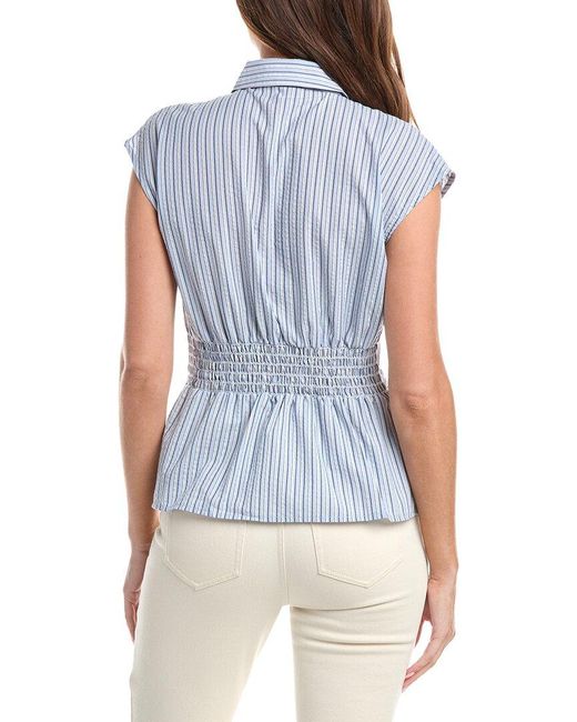 Max Studio Blue Cap Sleeve Collared Shirt