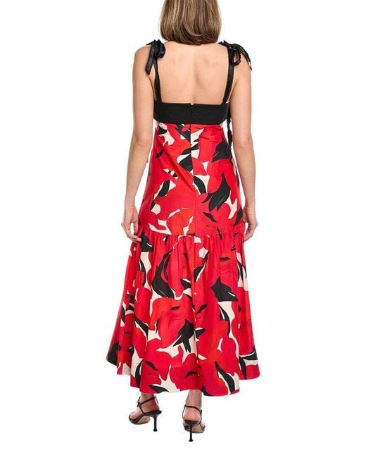 AMUR Red Selna Silk-blend Midi Dress