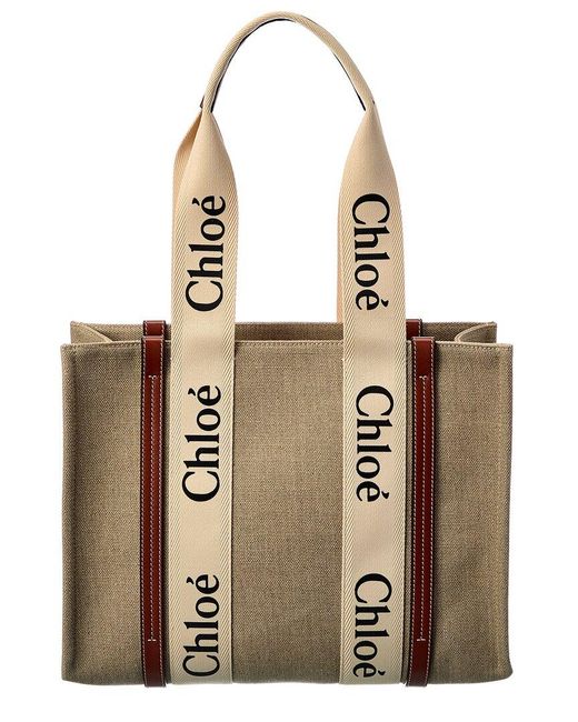Chloé Dnu Pack Chloe Woody Medium Canvas & Leather Tote in Natural | Lyst