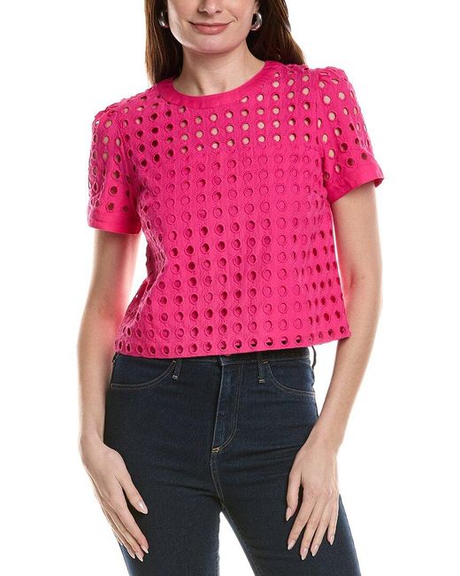 Cece Pink Circle Eyelet Top