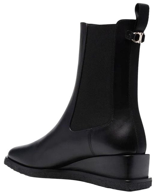 Ferragamo Black Leather Wedge Ankle Boot