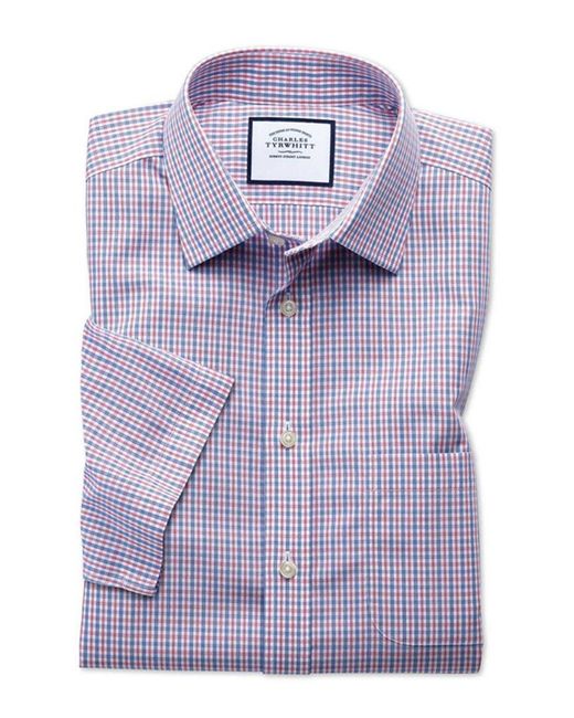Charles Tyrwhitt Purple Non-iron Check Short Sleeve Classic Fit Shirt for men