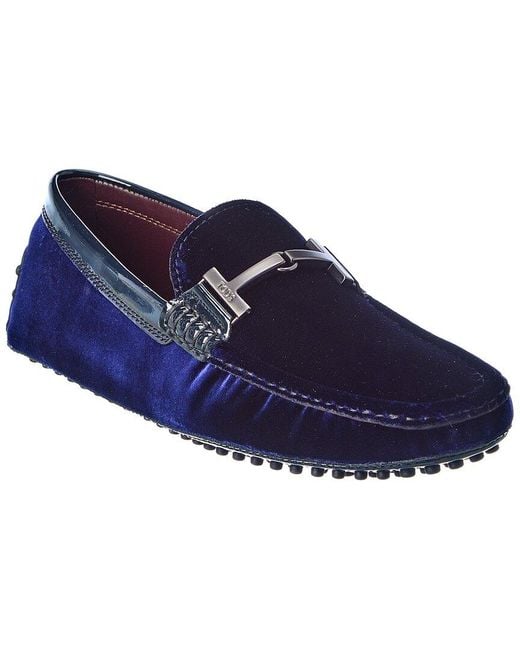 Tod's Blue Gommini Velvet & Patent Loafer for men