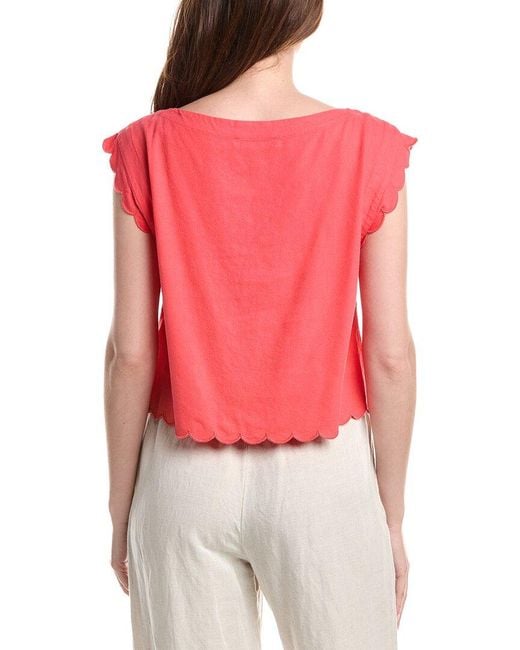 Ellen Tracy Red Scalloped Trim Top