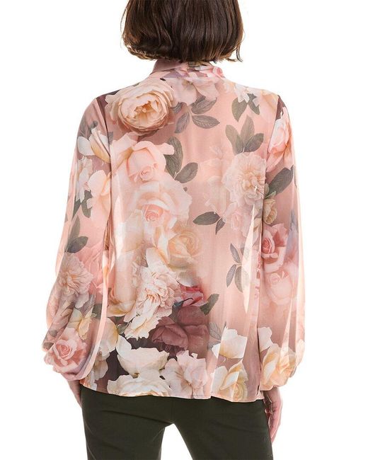 Tahari Pink Puff Sleeve Blouse