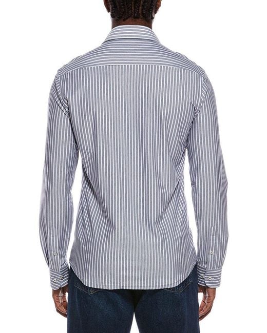 Eterna Blue Japanese Knit Slim Fit Stripe Shirt for men