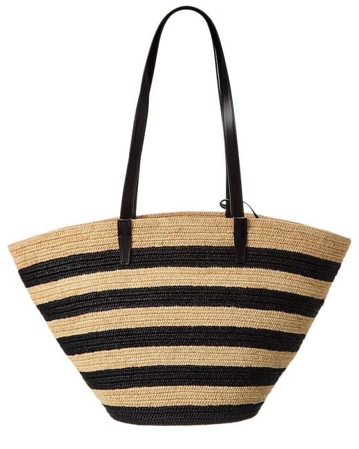 【CELINE】STRIPED COUFFIN CLASSIC PANIER BAG Celine Striped Couffin Raffia & Leather Tote in Black | Lyst
