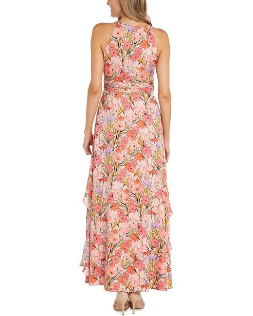 R & M Richards Red Yoryu Satin Peplum Maxi Dress