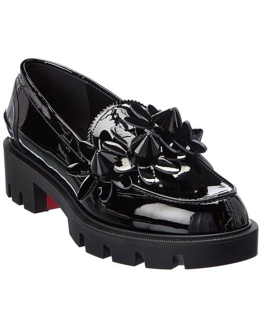 Christian Louboutin Black Daisy Spikes Moc Patent Loafer