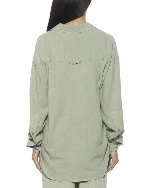 Alexia Admor Green Amber Linen-Blend Shirt