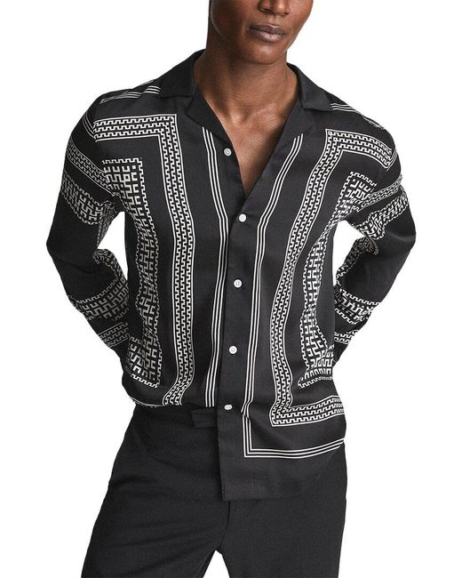 Reiss Black Tex Placement Aztec Print Shirt for men