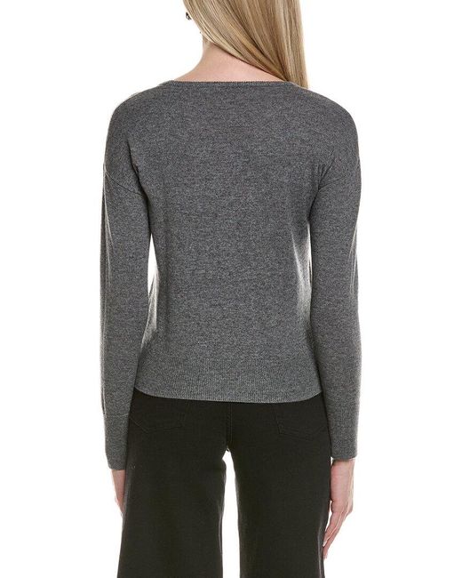 Sofiacashmere Gray Bow Embellishment Wool & Cashmere-Blend Sweater