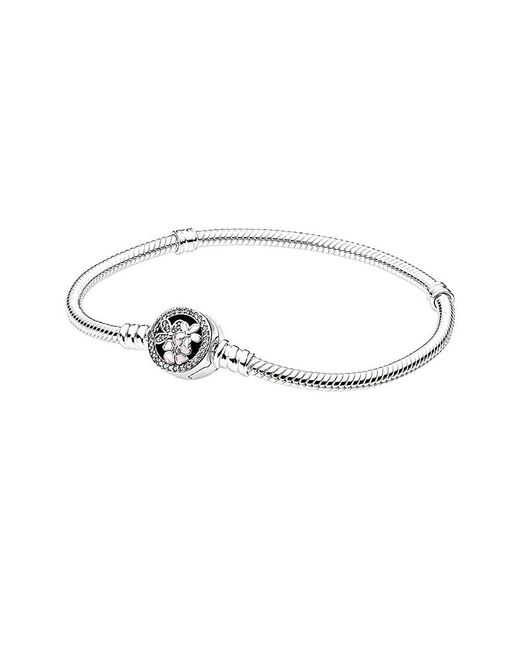 PANDORA Jewelry Charm Carrier Moments Silver Cz Flower Clasp Bracelet in  Metallic - Lyst