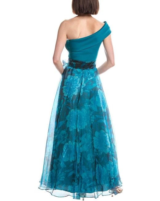 Eliza J Blue Wrap Surplice Bodice Gown