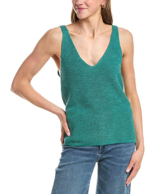 Faherty Brand Green Miramar Linen-Blend V Neck Tank