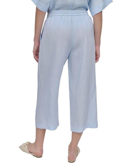 DKNY Blue Pull On Straight Leg Linen Pant