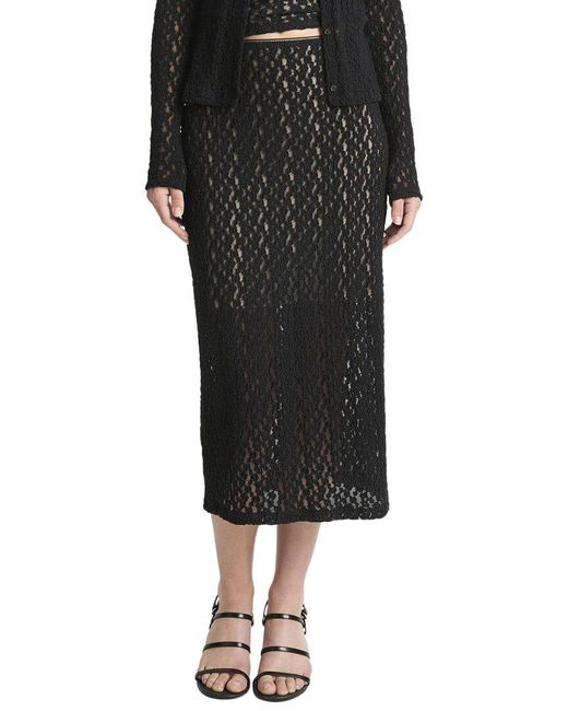 Vince Black Floral Smocked Skirt