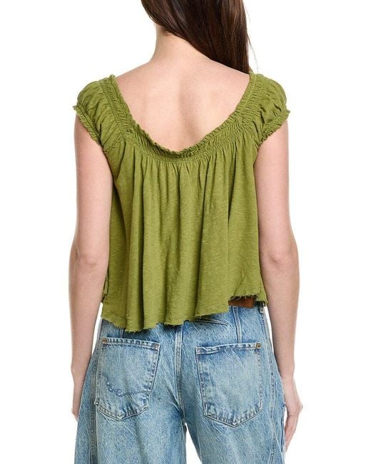 Free People Green We The Free Dahlia Linen-Blend T-Shirt