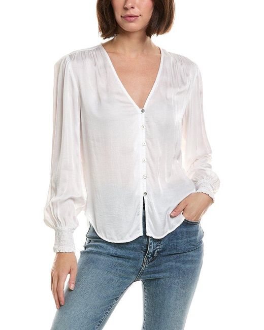 Bella Dahl White Smocked Cuff Button Down Shirt