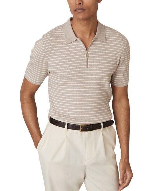 Reiss White Fallow Half Zip Stripe Sweater for men