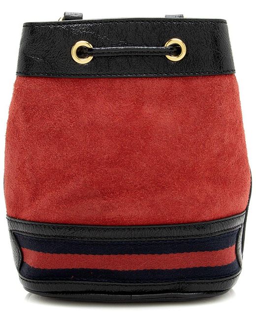 Gucci Red Patent Microfiber Ophidia Mini Bucket Bag (Authentic Pre- Owned)