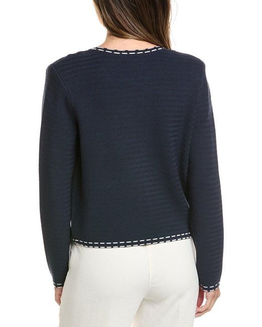 St. John Blue Ticking Trim Crew Jacket