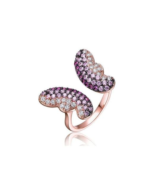 Rachel Glauber Pink Two-tone Plated Cz Butterfly Ring