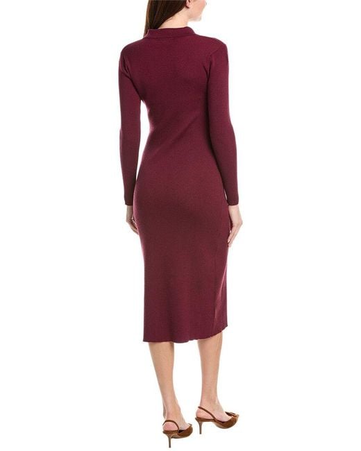 Tahari Red Collar Half Button Down Rib Midi Dress