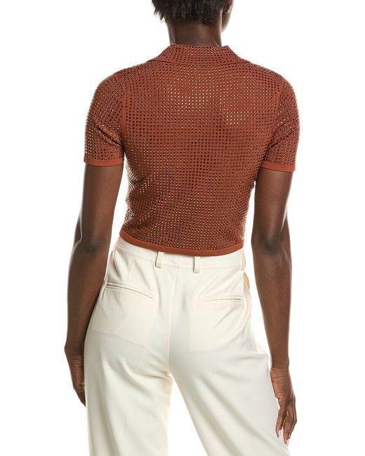 Sandro Brown Rhinestone Crop Polo Shirt