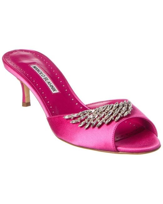 Manolo Blahnik Pink Lumada 50 Satin Mule