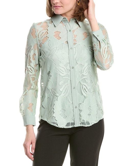 Anne Klein Green Button Down Blossom Lace Top