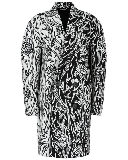 Givenchy Black Double-Breasted Floral Jacquard Coat
