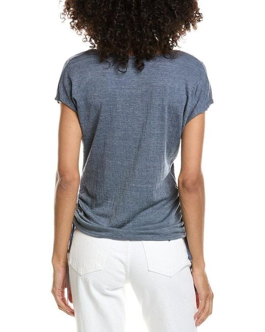 Max Studio Blue Side Cinched V-Neck Top