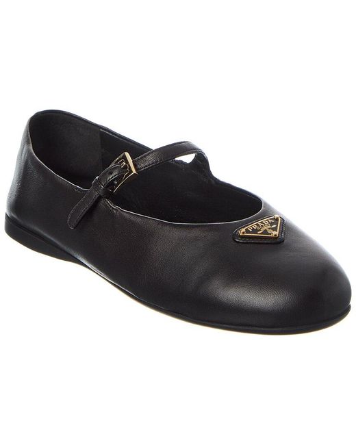 Prada Black Logo Leather Ballerina Flat