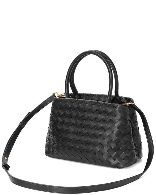 Tiffany & Fred Paris Black Hand-Woven Top-Handle Leather Bag