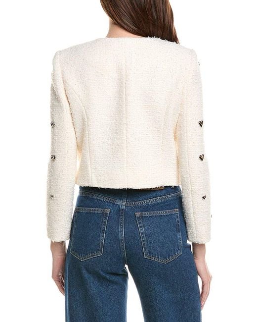 MILLY White Pheobe Heart Applique Wool-Blend Jacket