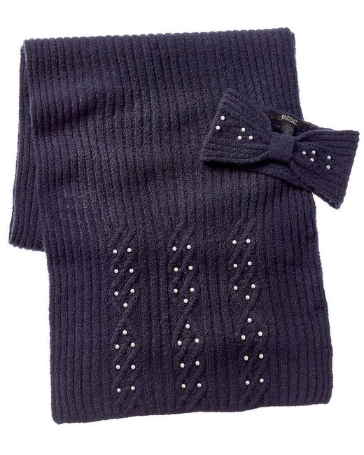 Badgley Mischka Blue Cable-knit Headband & Scarf Set