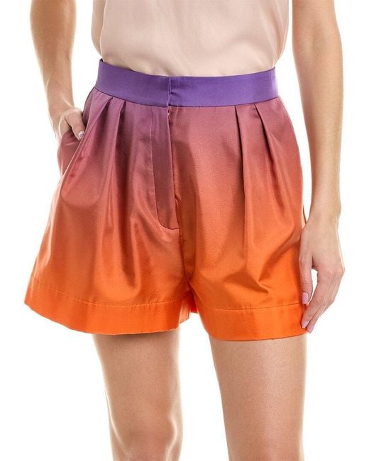 Oscar de la Renta Orange Pleated Twill Silk Short