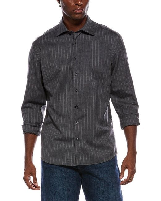 Eterna Gray Fine Wool Chalk Stripe Modern Fit Shirt for men