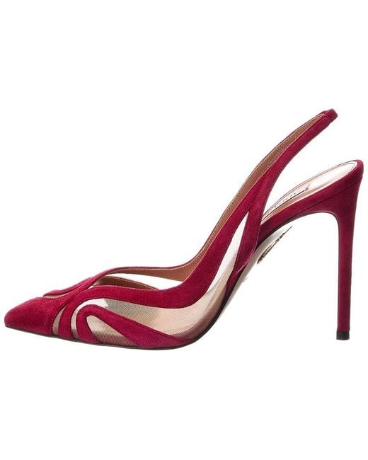 Aquazzura Red Lune Sling 105 Mesh & Suede Slingback Pump