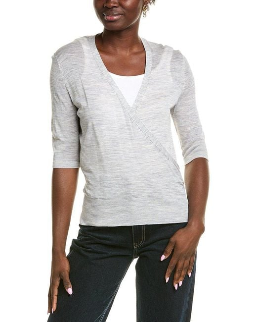 Lafayette 148 New York White Wrap Silk Pullover