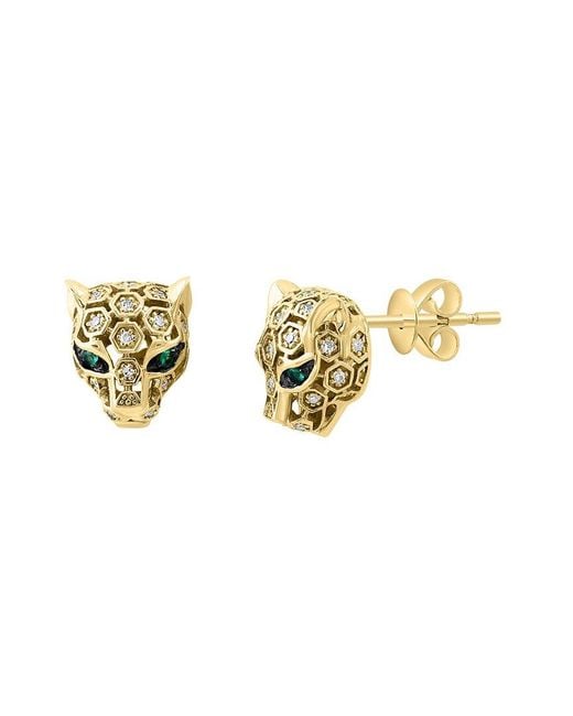 Effy Fine Jewelry Metallic 14K 0.18 Ct. Tw. Diamond & Emerald Earrings