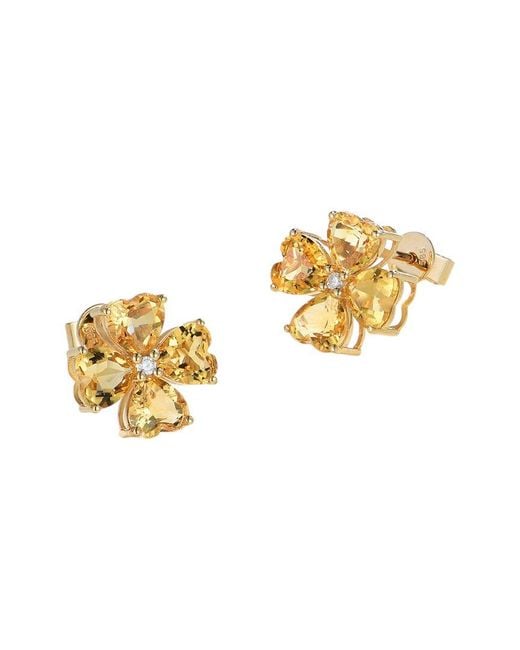 Kai Fine Jewelry Metallic 14K 3.63 Ct. Tw. Diamond & Citrine Stud Earrings