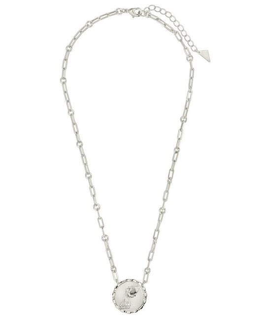 Sterling Forever White Rhodium Plated Cz Bold Link Aquarius Zodiac Necklace