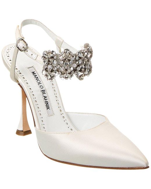 Manolo Blahnik White Mabina 105 Satin Pump