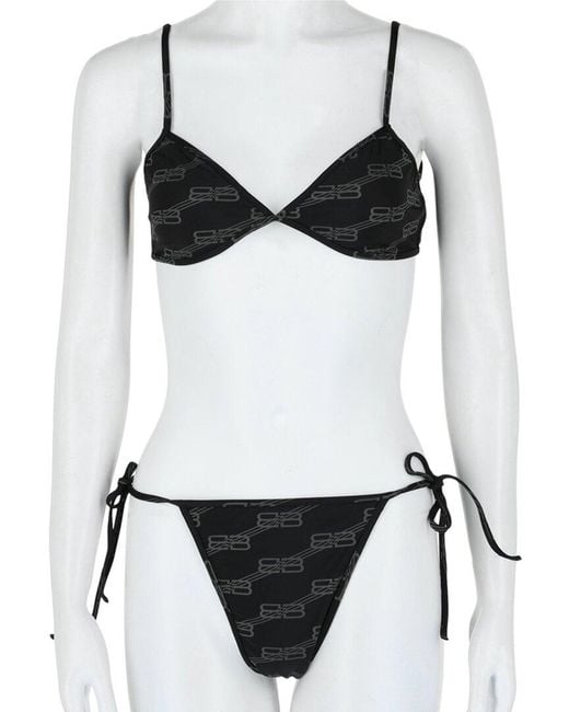Balenciaga Black 2Pc Logo Silk Bikini Set